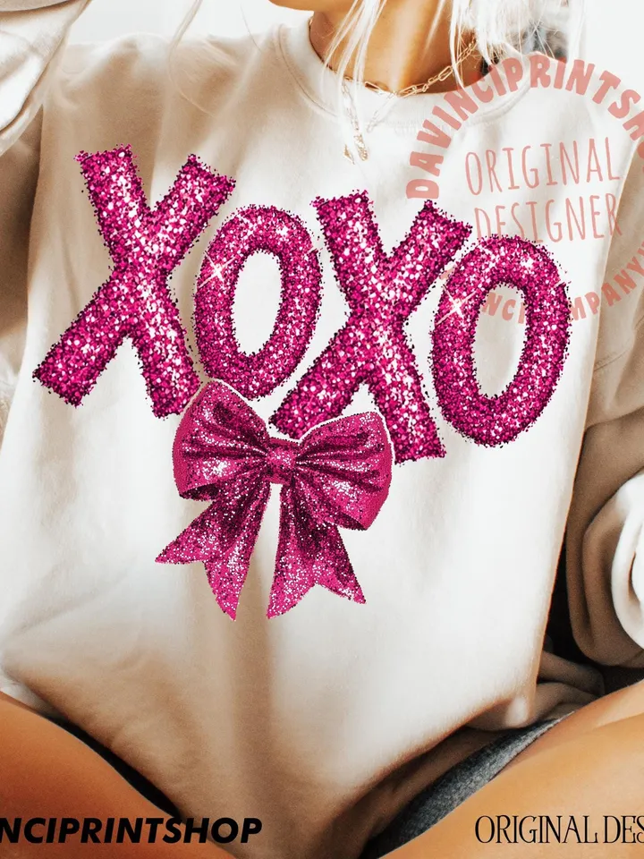 Faux Sequin Xoxo PNG Valentine’s Day Sublimation, be mine png, xoxo png, valentines Coquette Bow, Glitter valenties, Digital Design Download