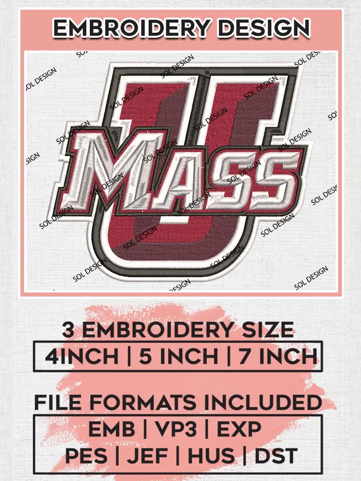 NCAA Massachusetts Minutemen Logo Machine Embroidery Design, NCAA UMass Embroidery Design Design files, NCAA Team Embroidery Designs, NCAA Machine Embroidery Designs, Digital Download