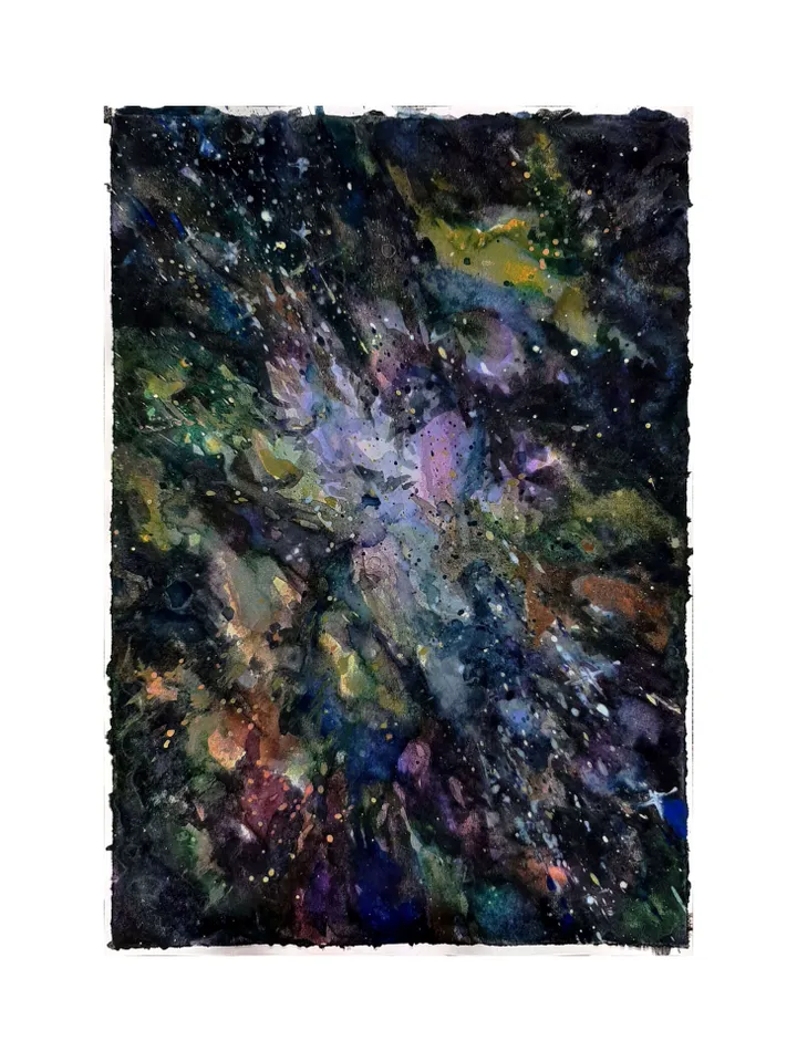 Outer Space Painting Galaxy ORIGINAL Watercolor Painting 8x5,5” Stellar Space Universe Small Art by artist Marina Chuchko