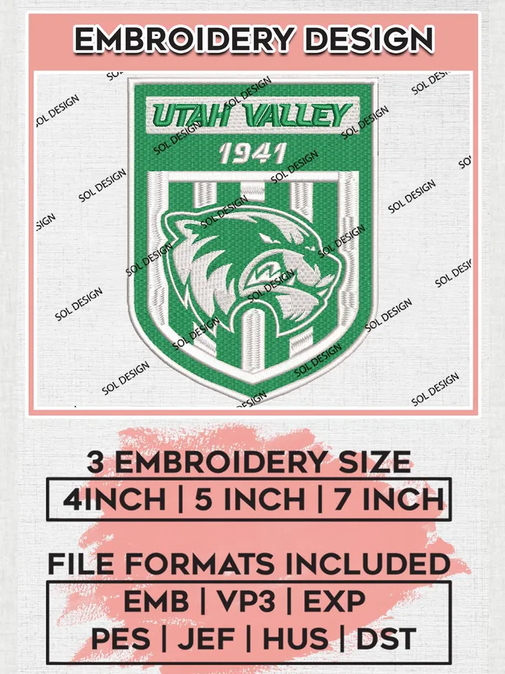 NCAA Utah Valley Team 1941 Logo Embroidery Design Files, NCAA Utah Valley Wolverines Machine Embroidery, NCAA Teams, 3 sizes, NCAA Machine embroidery designs, Digital Download