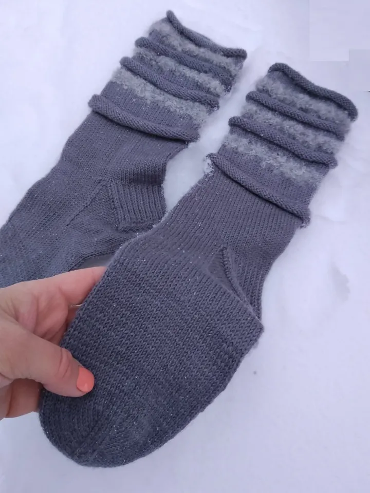 Knitted socks women's, marengo with frills handmade