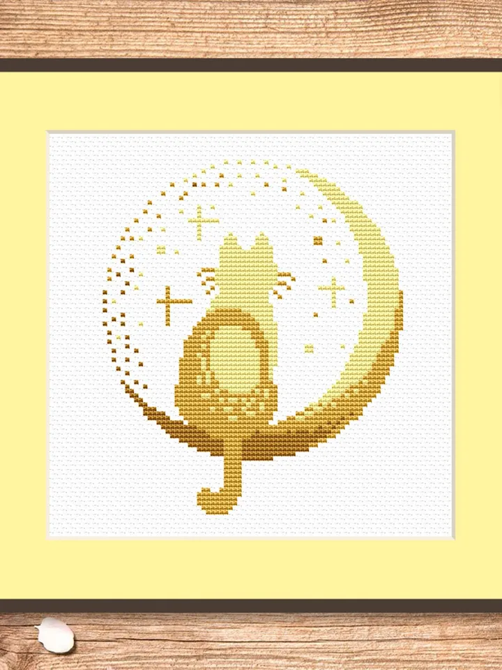Cat On The Moon Cross Stitch Pattern, Cat Cross Stitch Pattern, Embroidery Cat, Animals Cross Stitch Pattern, Modern Pattern #cat006