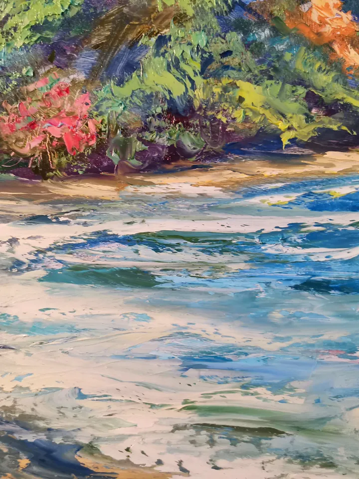 Palm Trees Ocean Mountains Sea Painting Original Oil Art Artist Svinar Oksana