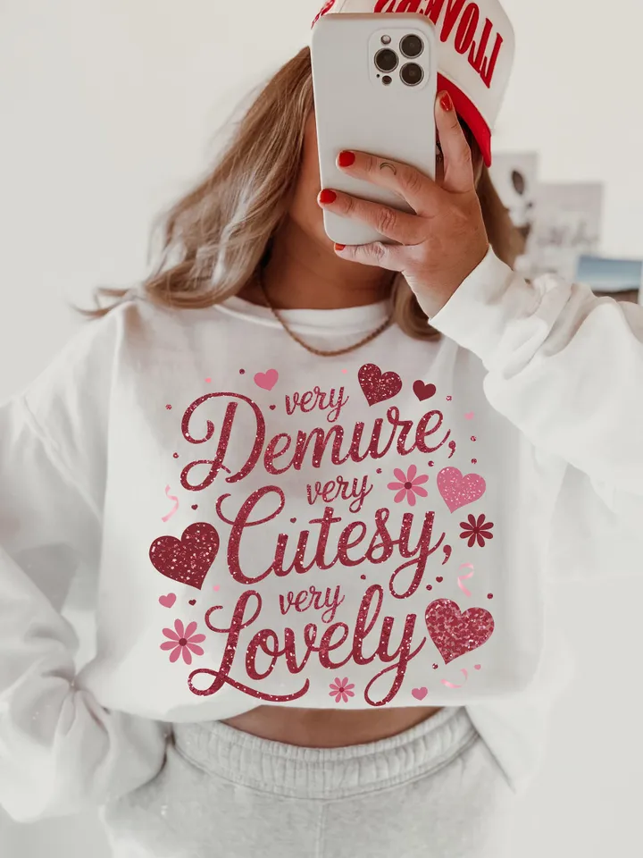 Very Demure Very Lovely Png, Glitter Valentine's Day Coquette PNG,VDay Very Cutesy png, Heart Glitter PNG, Trendy Valentines Sublimation