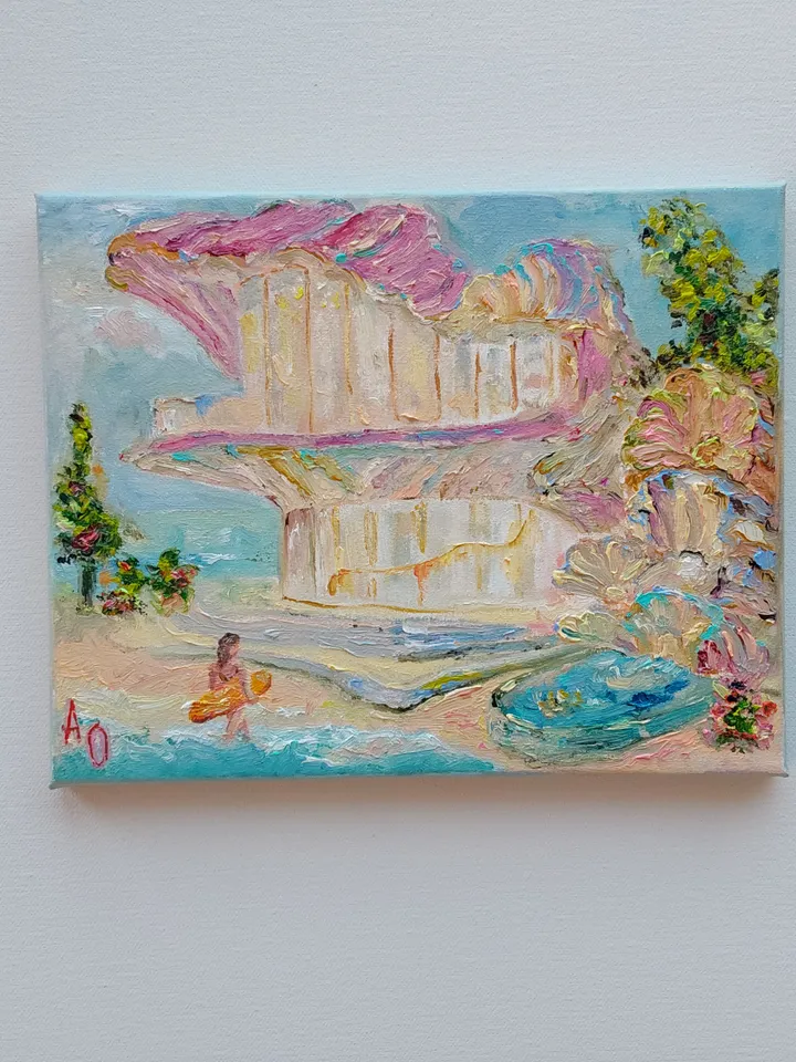 Oil painting on canvas "Shell house on the seashore"
25x20cm (10x8 inch)