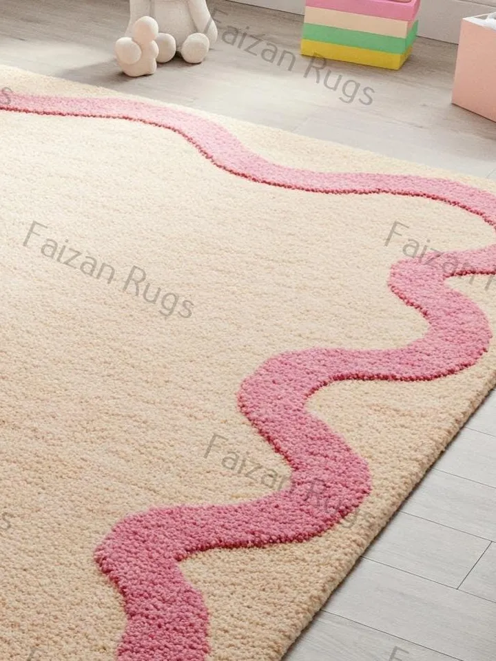 Wavy border rug, Pink rug, Kids rug, Large area rug, Home décor, rugs for living room, Bedroom rug, 9x12,10x14,6x9, gift for her.