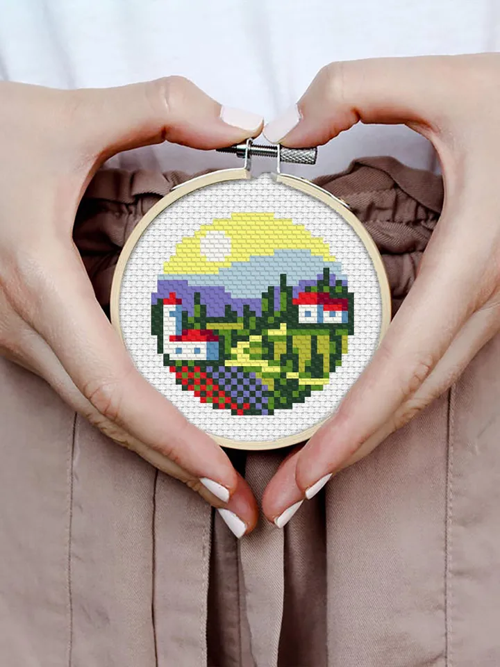 Small cross stitch pattern download PDF Italy village cross stitch Nature landscape embroidery PDF Tiny picture cross stitch beginner #L20