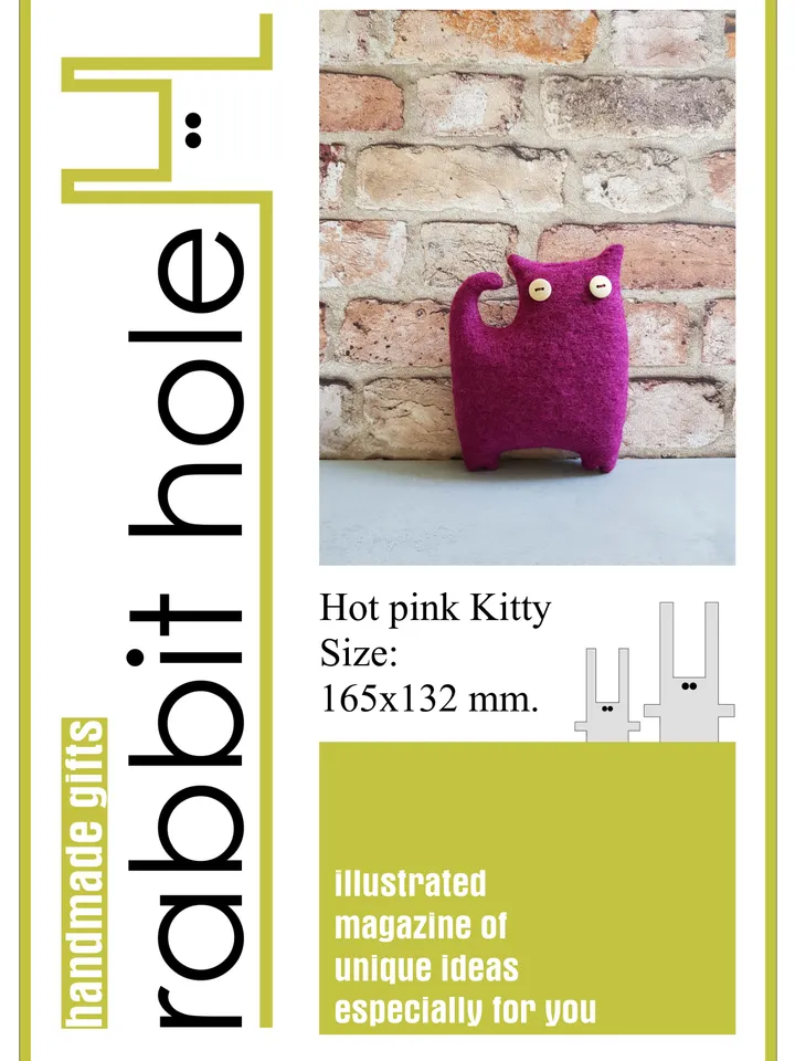 Pink cat sewing pattern pdf tutorial in English, animal doll pattern, stuffed animal sewing diy