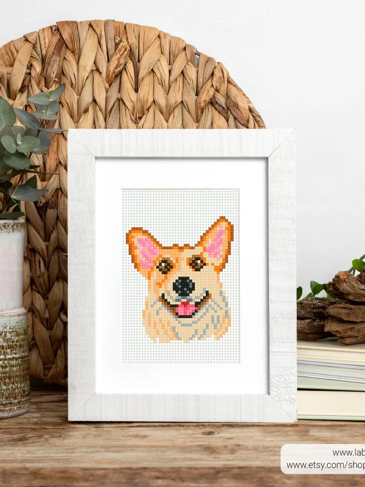 Mini Corgi dog Cross stitch pattern, animal, Abstract, pet, beginner counted, modern, gift DIY, embroidery, instant Digital PDF