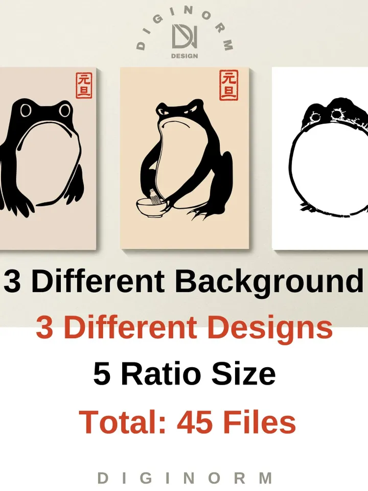 Japanese Matsumoto Hoji Frog Set of 3, Vintage Frog Woodblock Poster, Ukiyo-e Frog Print, Japanese Frog Printable Wall Art, Digital Download