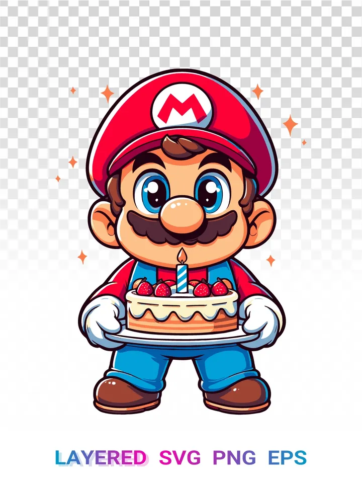 Mario Birthday 🎂 PNG SVG, Super Mario Cake Clipart Cricut