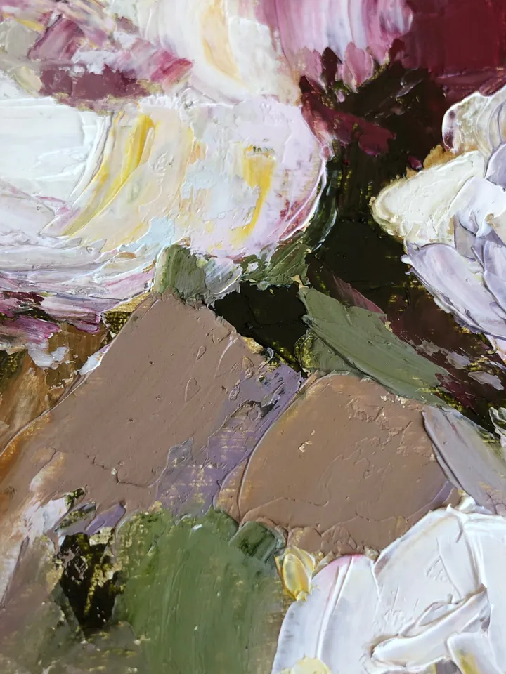 Bouquet of peonies flowers original oil painting hand painted modern impasto painting wall art 6x9 inches