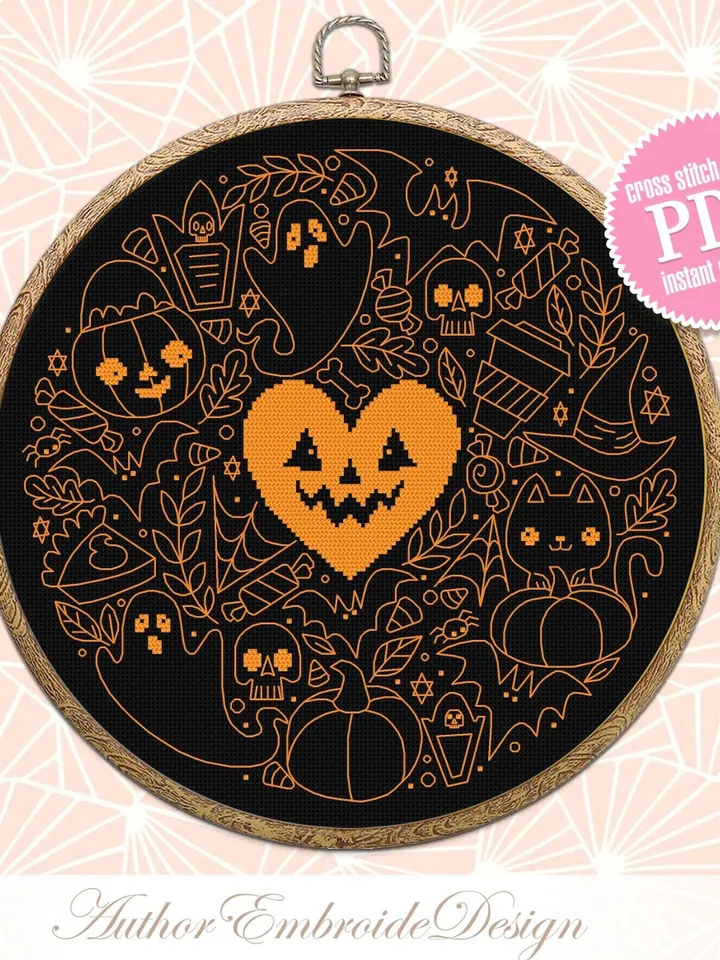 Halloween cross stitch pattern PDF download Halloween digital for hand embroidery PDF, Halloween sampler cross stitch, Backstitch chart #H58