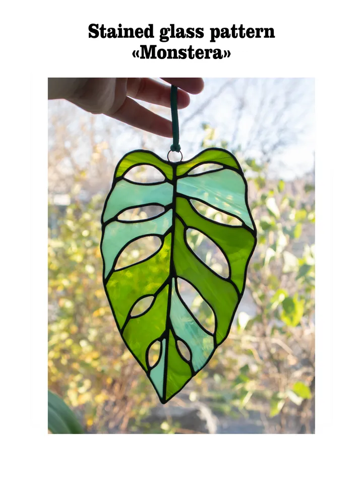 Digital stained glass monstera pattern