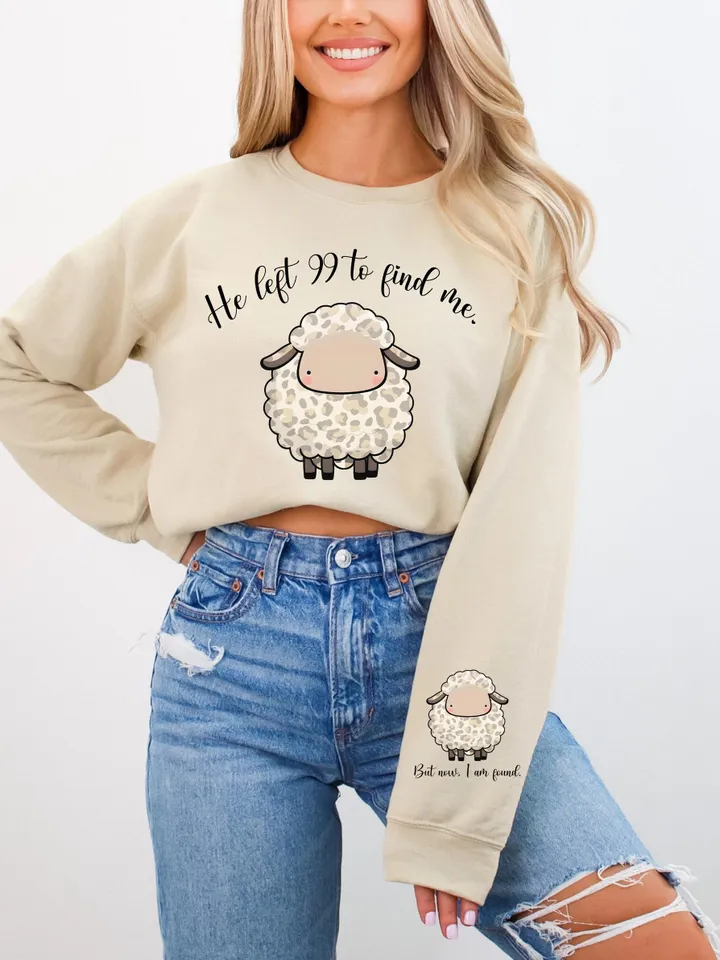 Christian Png Sweatshirt Sleeve PNG Sublimation Design Lost Sheep Cut File Faith Based Shirt Jesus Apparel He Left The 99 To Find Me Lamb