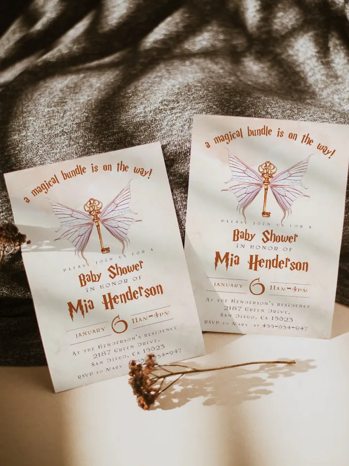 Wizard Baby Shower Invitation; Magic Key  Baby Schower kit template; A Magical Bundle on the Way; Magic School Invite Pack editable canva