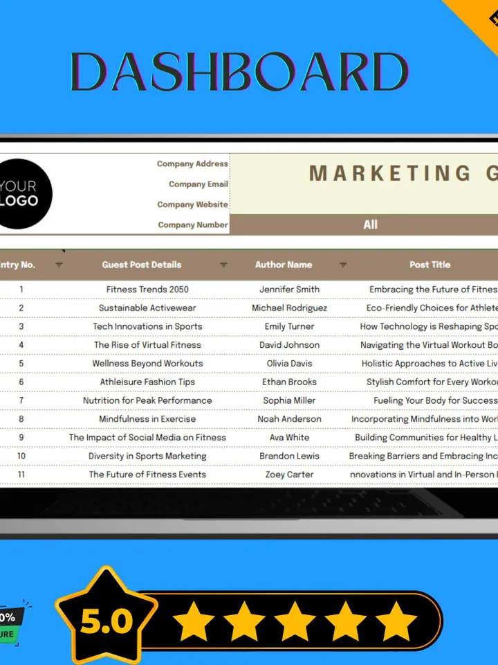 Marketing Guest Post Tracker Template, Guest Post Planner, Outreach Tracking Spreadsheet, Blog Collaboration Log, PR Content Organizer