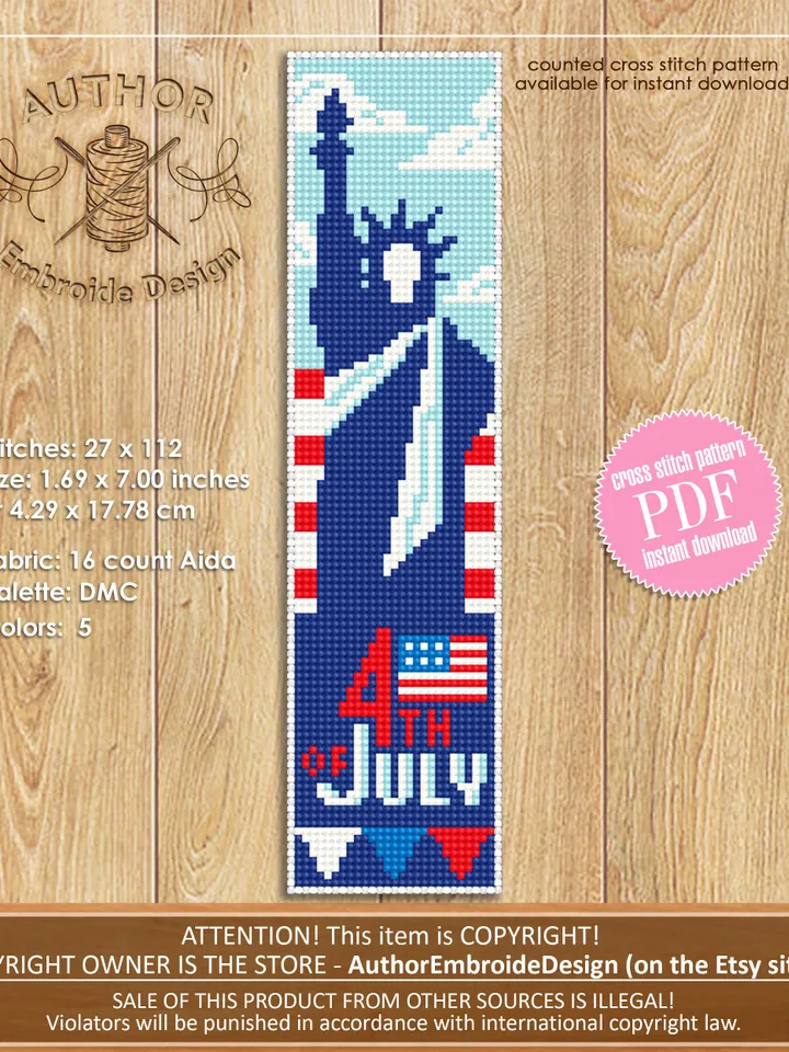 Bookmark USA cross stitch pattern digital PDF Handmade bookmark 4th of July embroidery beginners Instant download Independence Day #B20