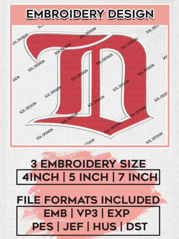 NHL Detroit Red Wings Hockey Team D Logo Embroidery Design, NHL Detroit Red Wings Logo Embroidery Files, Hockey Team Machine Embroidery, Machine Embroidery Design