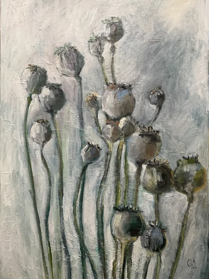 Poppy Painting Poppy Seed Pods Artwork 20x28 inch