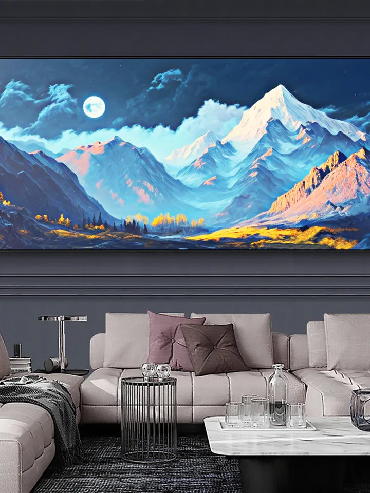 Landscape Oil Painting On Canvas, Original Snow Mountain Painting, Realistic Art of Field Scenery, Blue Decor, Large Wall Art, Home Decor