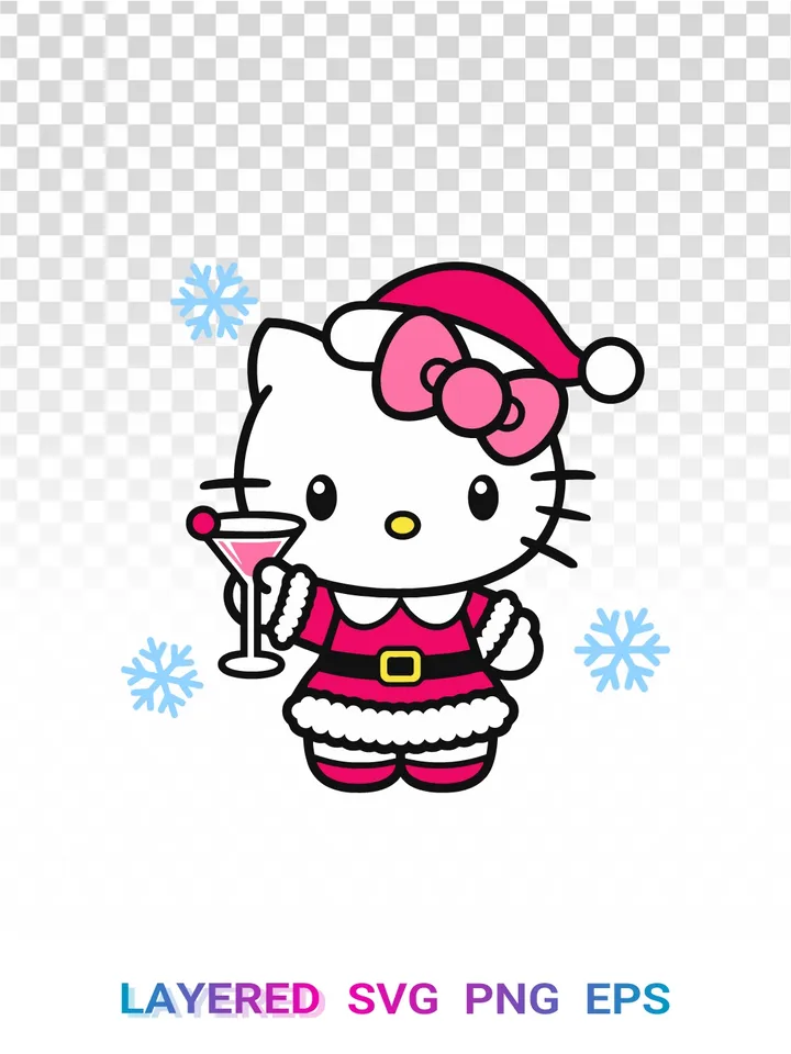 🍸 Hello Kitty Santa PNG, Christmas Party SVG Sanrio Cocktail