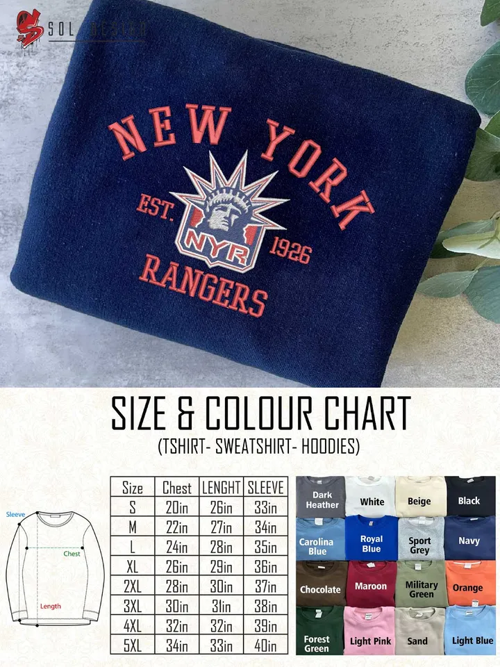 New York Rangers Est 1926 Embroidered Sweatshirt, NHL Team Embroidered Sweater, NHL New York Rangers Shirt, Hockey Team Embroidered Hoodie, Unisex Crewneck, NHL Hockey Team Fan Gift Tee