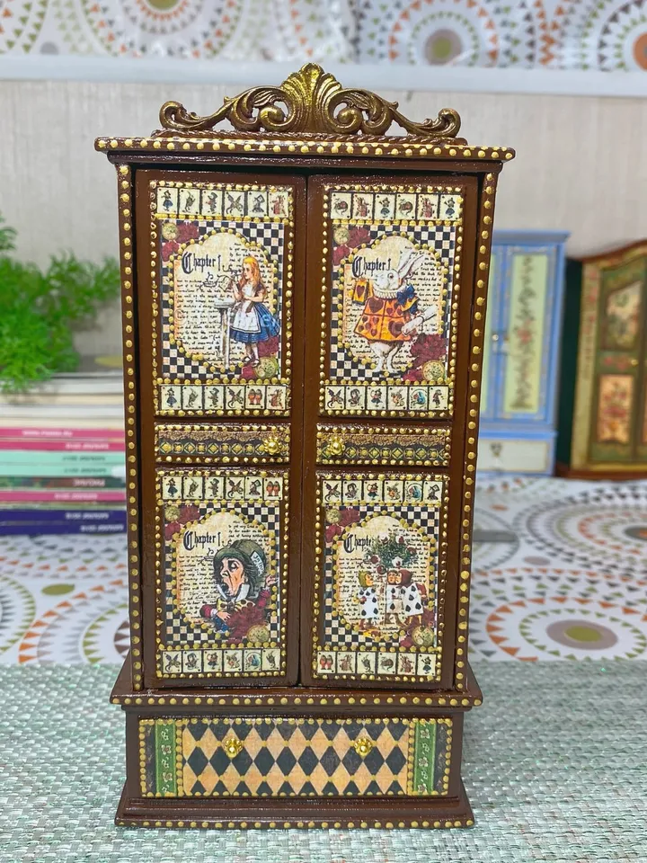 Handmade wardrobe. Doll furniture. Wardrobe based on the fairy tale "Alice". 1:12.