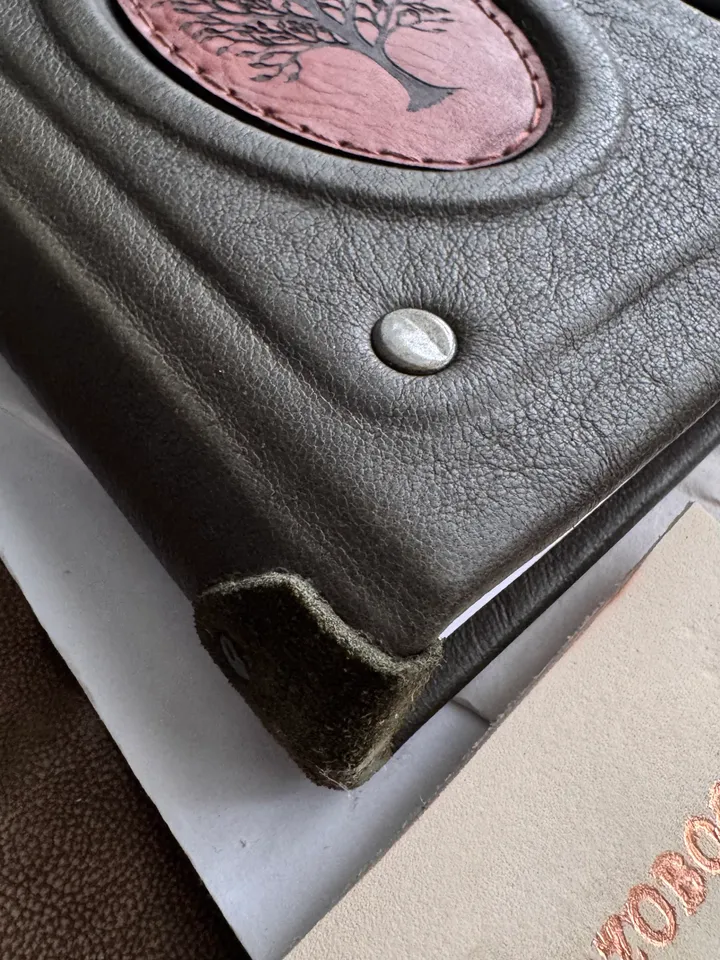 Notebook made of genuine suede with leather insert and wood engraving.