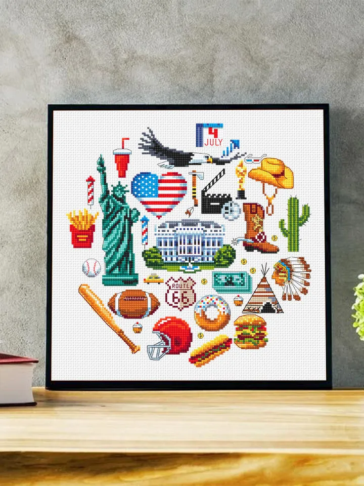 USA cross stitch pattern download PDF United States of America pattern round sampler Independence day Modern beginner stitch Home decor #E11