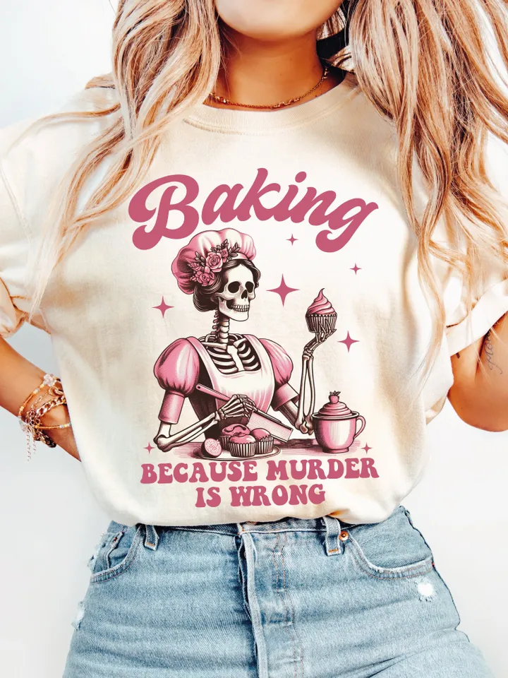 Baking Because Murder Is Wrong PNG Funny Skeleton Housewife Adult Humor Png Cute Pastel Goth Png Witchy Funny Sarcastic SUBLIMATION ORIGINAL