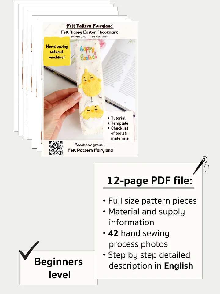 Felt "hello, spring!" and "happy Easter!" bookmarks hand sewing PDF tutorial with patterns. DIY Easter ornament. Book lover gift. Felt school supplies