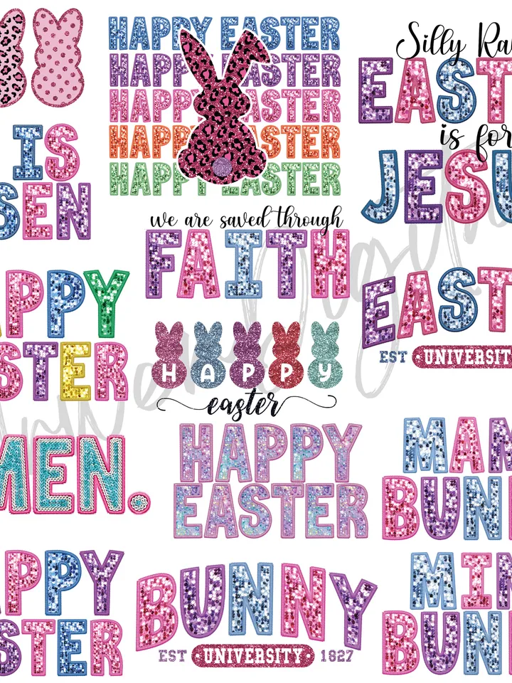 Happy Easter Sparkly Faux Sequins Bundle Easter Day Png, Cute Easter Day Shirt Design, Trendy Easter Day Png, Sublimation, Digital