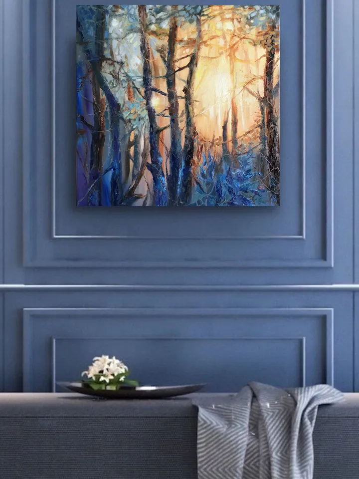 Forest Original Oil Painting Sunset Landscape Abstract Forest Art
