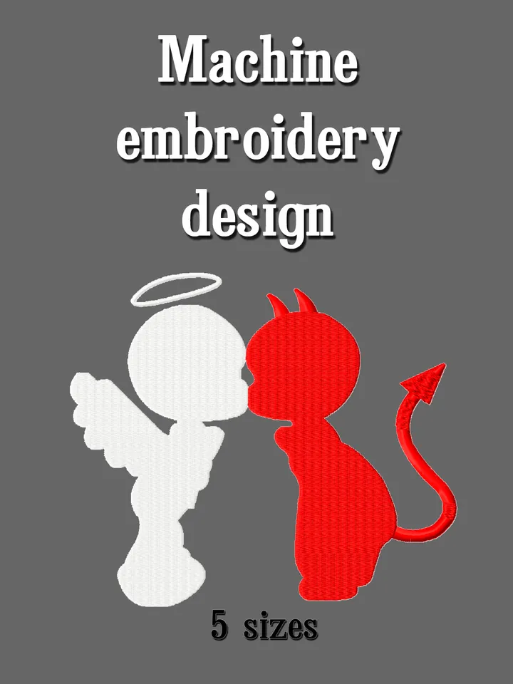Angel embroidery design. Demon embroidery design . Angel and demon embroider machine design. Instant download.