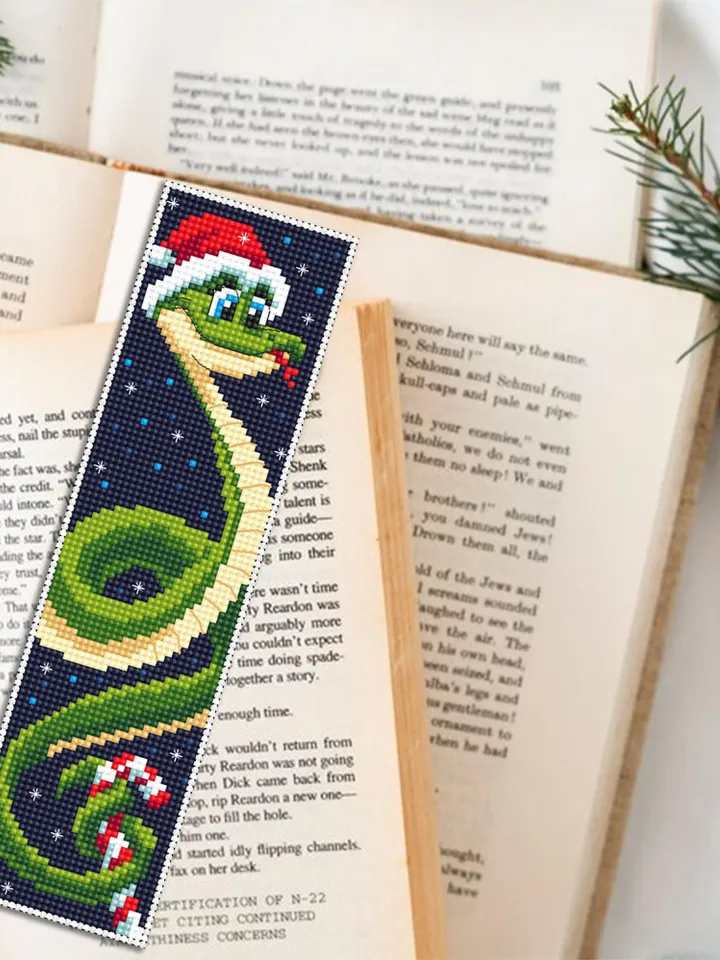 Christmas bookmark cross stitch pattern PDF download Cute snake cross stitch chart, Snake bookmark pattern digital PDF, Happy new year #B359