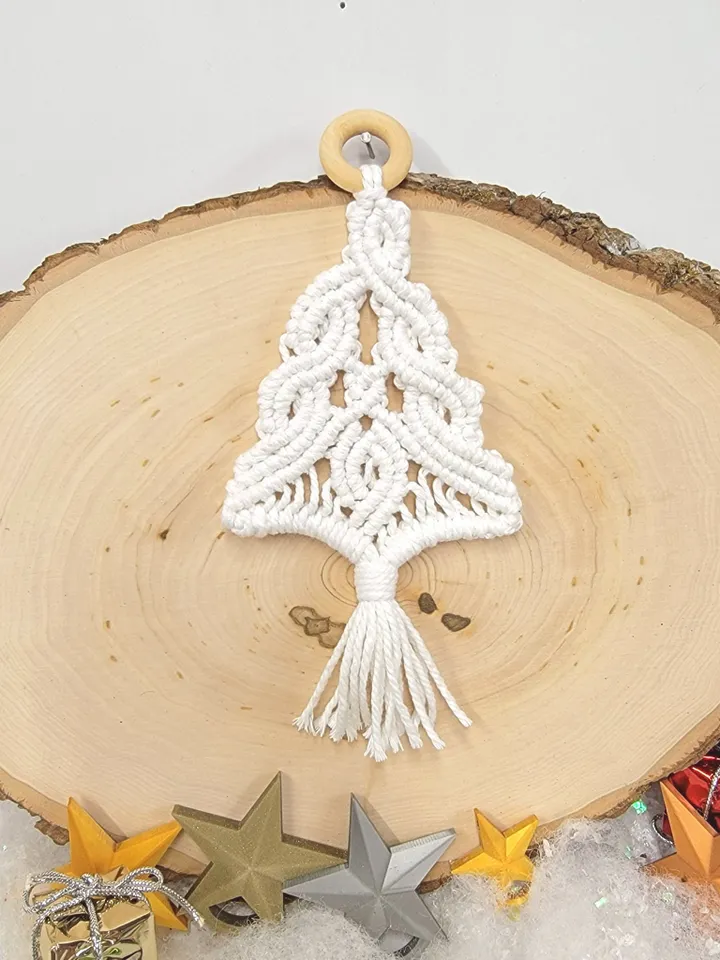 Macrame Christmas Tree Ornament Unbreakable Boho Holiday Decor Unique Xmas Holiday Car Charm Macrame Tree with Star