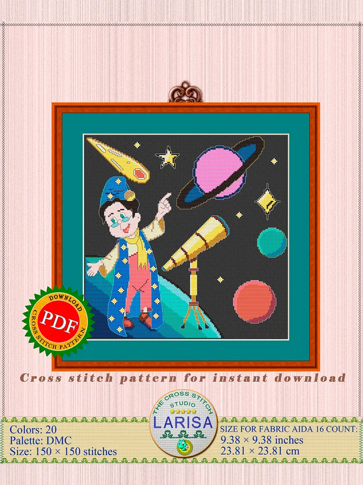 Astronomer Cross Stitch Pattern | Stargazer | Astrologer Chart