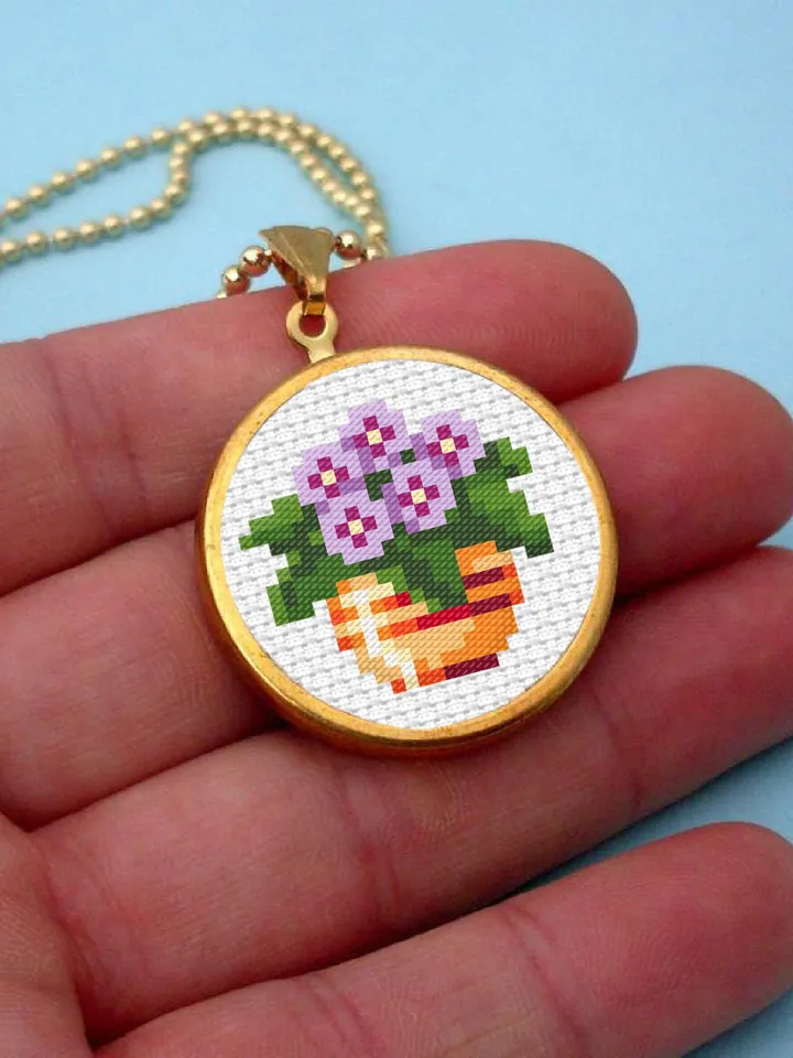 Mini plant cross stitch pattern download PDF Violet flowers cross stitch chart, Quick beginner stitch, Tiny embroidery Plant lover gift #P26