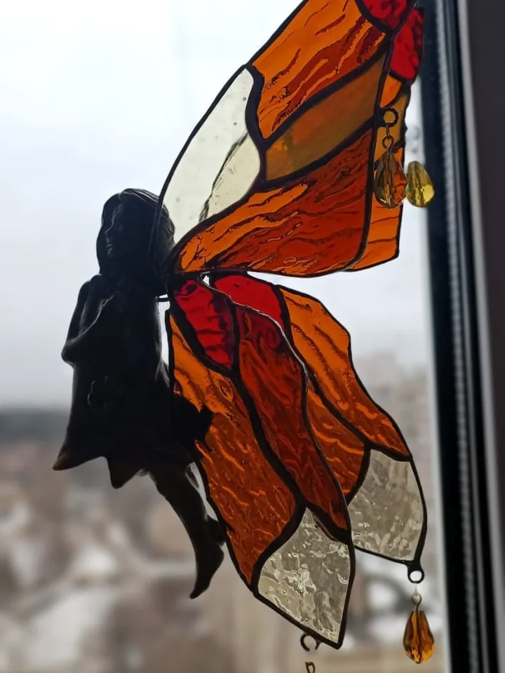 Stained Glass: Fairies Kateryna and Irina (Complex), Stained Glass Fairies, Stained Glass Fairy, Tiffany Stained Glass: Fairy Branch, Fairy Tale Stained Glass