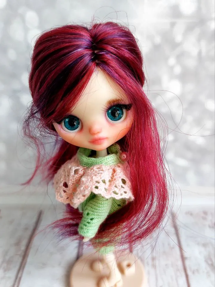Reserve for Lori. Delicate and sweet Petite Blythe doll with unusual hair and beautiful eyes.