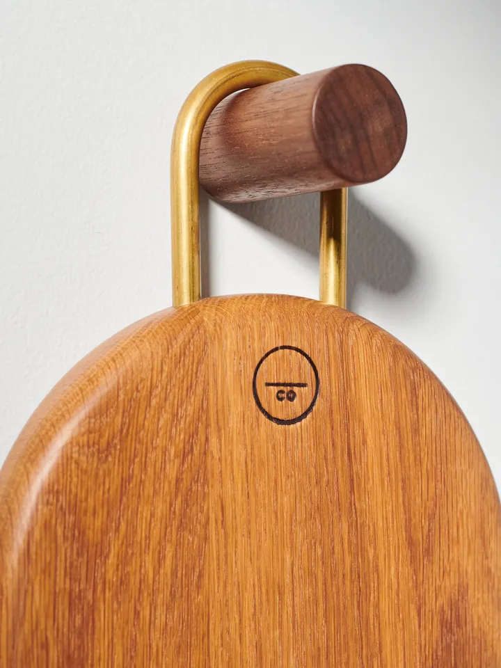 White Oak and Brass Cutting Board - Curvy round and smooth shape