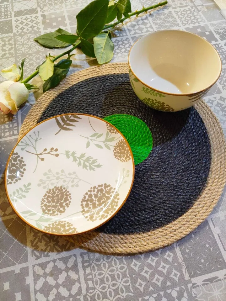 Round Jute Mat,Vinyl Record Shape,mug rug,Textile Wall Hanging,Cutlery Coaster Retro,placemat,Eco Mat,jute rope placemat,groovy party decor