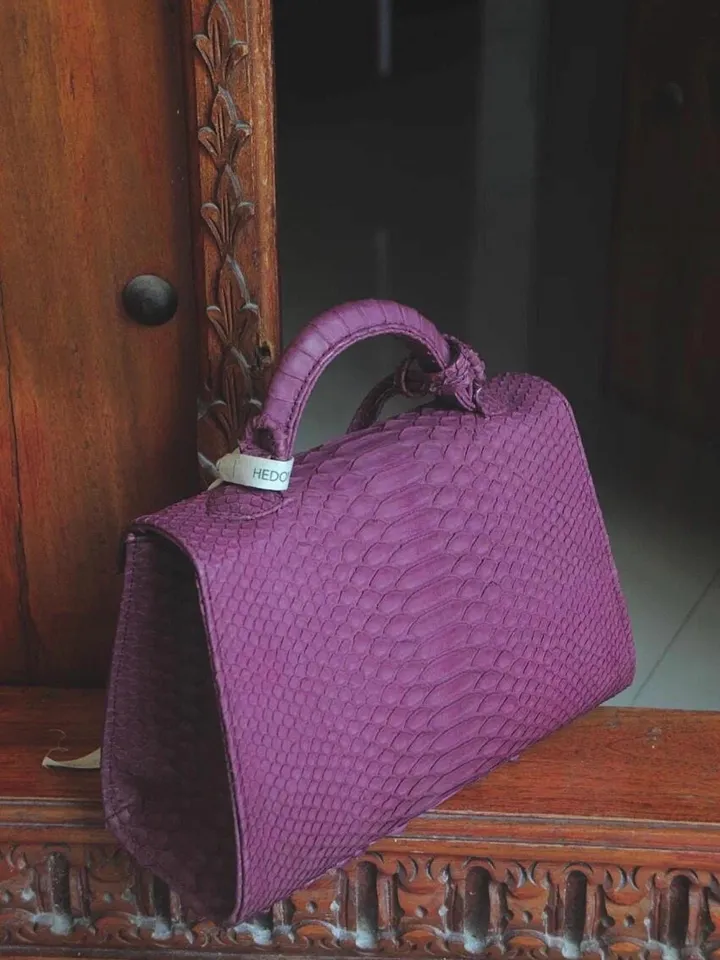 Top handle violet classy genuine python skin bag | exotic leather bags | Elegant women purse | snake skin bag | designer leather bag