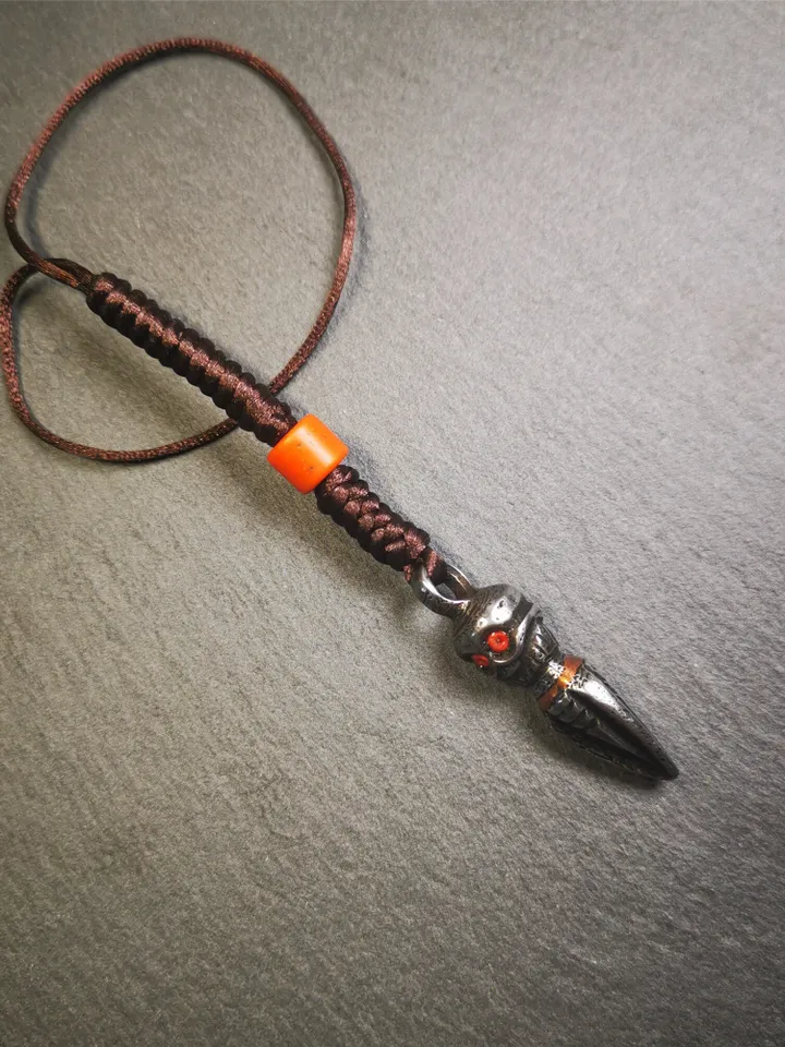 Gandhanra Handmade Skull Phurba Amulet,Kila - Dorje Phurba,Tibetan Budhist Ritual Implement Pendant,Made of Cold Iron,1.4"