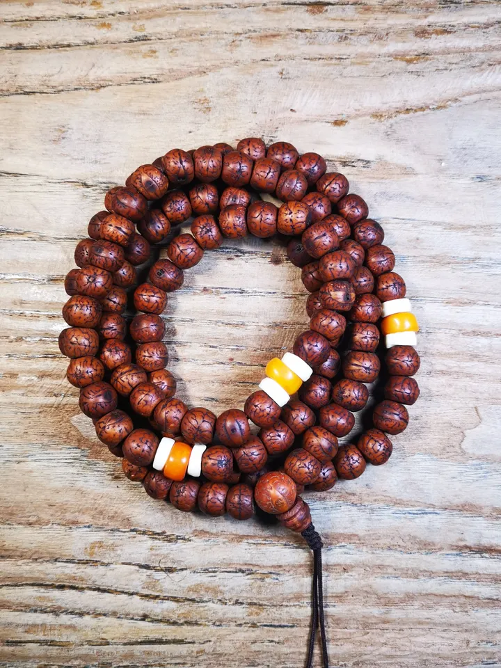 Gandhanra Antique Big Bodhi Beads Mala Necklace,49 inches 108 Prayer Bead for Meditation