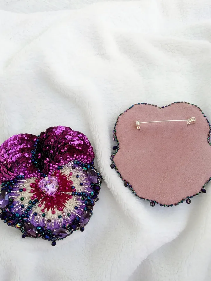 Beaded rhinestone pansy brooch for women, crystal flower brooch, pansy pin, gift for her, coworker gift, lapel pin