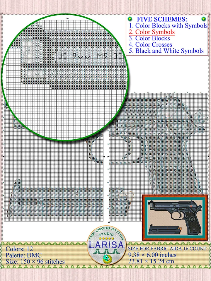Pistol Cross Stitch Pattern | Beretta M9