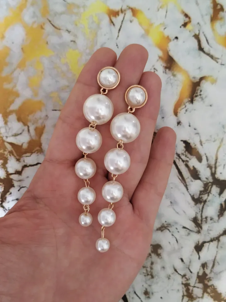 Gorgeous Extra Long Pearl Wedding Earrings, Gold Bridal Earrings, Chandelier Statement Earrings, Jewellery, Bridal Jewelry, Accessories