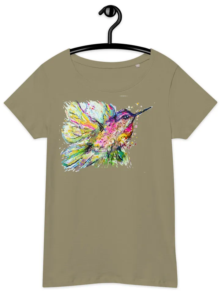 Hummingbirds Women’s basic organic t-shirt made with my original watercolour painting,birds t shirt gifts,unique artistic t shirts.